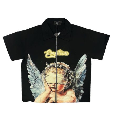 Mixed Emotion Black Blindfolded Angel Zip Shirt